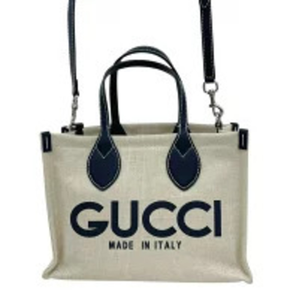 Gucci Tote Handbag Canvas Shoulder Bag Clutch Navy Blue